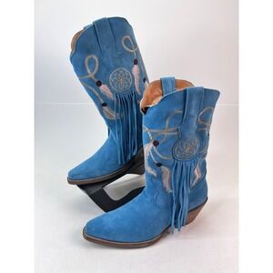 Dingo Daydream Blue Suede Leather Fringe‎ Dream Catcher Western Cowgirl Boots